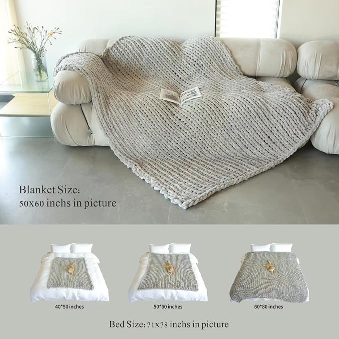 Maetoow Tighter Version Chenille Chunky Knit Blanket Throw,50×60,Dark Grey