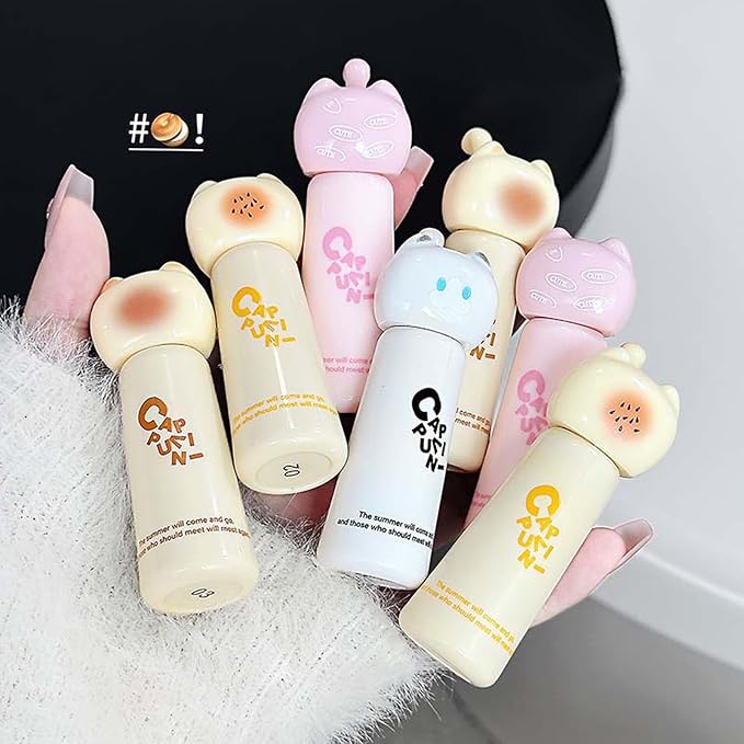4PCS Cute Cat Jelly Lip Glaze Plumping Lip Gloss, Korean Lip Stain Long Lasting, Non-Sticky, Lip Tint Hydrating Natural Lipstick for Women