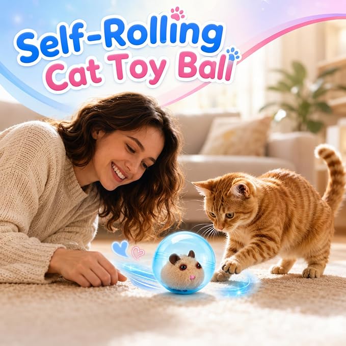 Automatic Rolling Hamster Ball, Electric Interactive Pet Play Ball, 360° Random Moving Toy for Cat, Dog, Bunny, Kids, Indoor Home Playroom, Travel Use (Blue)