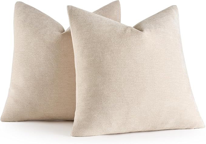 MIULEE Pack of 2 Cream Decorative Pillow Covers 18x18 Inch | Soft Chenille Couch Throw Pillows Farmhouse Cushion Covers for Home Decor Sofa Bedroom Living Room