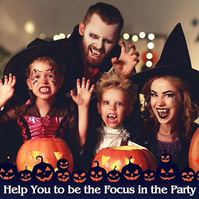 4 Pairs Vampire Teeth Fangs, 4 Sizes Halloween Vampire Fake Fangs with 2 Packs of Tooth Solid Adhesive for Cosplay Props Halloween Party Accessories Masquerade Dress up Favors