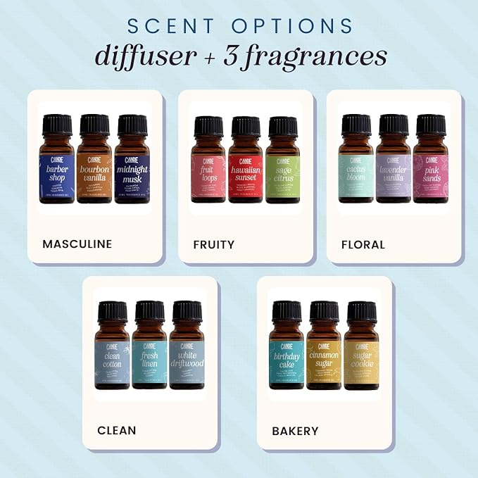 CE CRAFT Waterless Travel Diffuser Gift Set - Rechargeable Diffuser for Aromatherapy - Includes 3 Fragrance Oils - Fragrance Dispenser for Office and Home - Floral, White