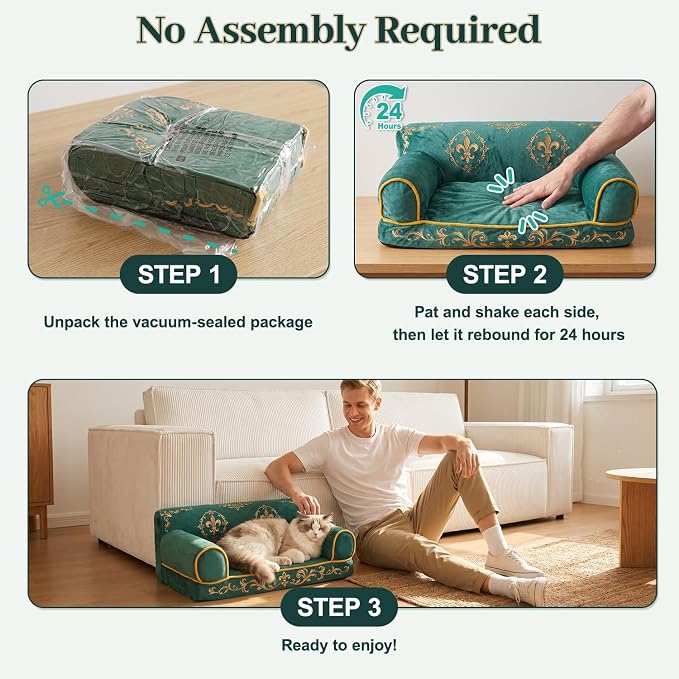 Cat Couch Bed, Supportive Dog Bed for Small Dogs, 24 Inch | Faux Suede Fabric, Pet Couch Sofa for Cats and Small Dogs, Non-Slip and Washable Removable Cover, Vintage Green