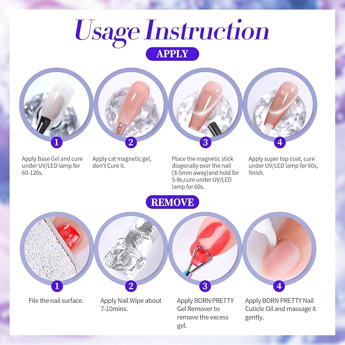 BORN PRETTY Cat Magnetic Eye Gel Nail Polish,Indigo To Violet Gradient Magnetic Gel Polish Blueberry Cat Magnetic Eye Gel Manicure Nail Art DIY 15ml