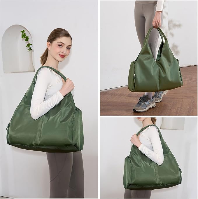 forestfish Yoga Gym Bag for Women with Shoes Compartment & Wet Dry Storage Pockets Lightweight Duffel Bag, Army Green