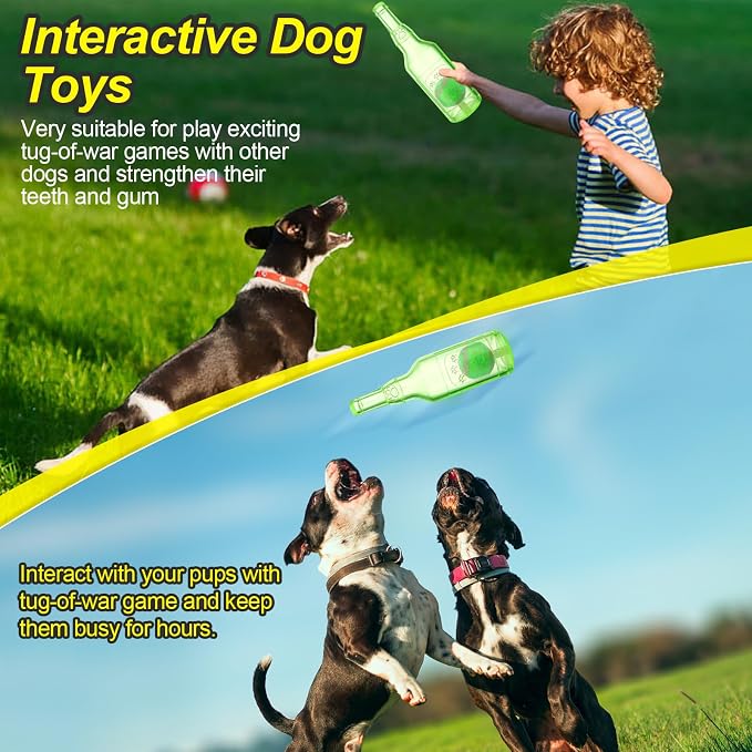 Water Bottle Dog Toy for Aggressive Chewers, Cute Squeaky Indestructible Water Bottle Dogs Chew Toys for Medium/Small Dogs Interactive Dog Toys to Exercise and Accompany (Green)