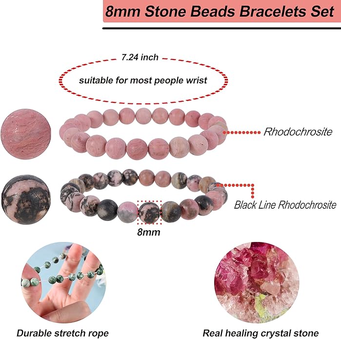 Bivei Natural Gemstone Semi Precious Healing Crystals Handmade Stretchy Round Beads Bracelet,Stocking Stuffers for Women Enhance Positive Energy