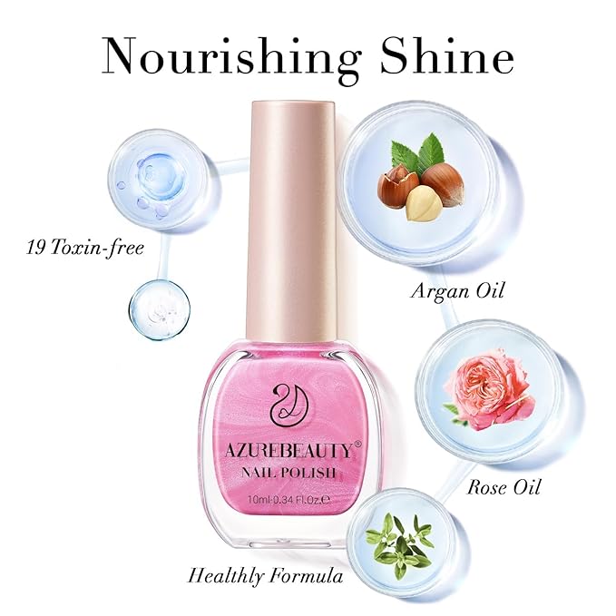 AZUREBEAUTY Pearl Pink Nail Polish Quick Dry Shimmer Light Pink Natural Nail Lacquer Fingernail Polish High Shine Salon-Quality Women Gift