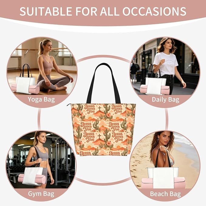 Christian Cross Jesus God Yoga Mat Bag for Women with Mats Bags Carrier Carryall Canvas Tote with Zipper Pocket, Polyester Gym Bag for Yoga Pilates Beach Travel Fitness Workout Gifts for Yoga Lovers