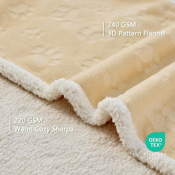 Pet Blankets for Cats - Waterproof Cat Blanket Washable - Sherpa Fleece Puppy Blanket, Soft Plush Reversible Throw Protector for Bed Couch Car Sofa, 40"X50", Khaki