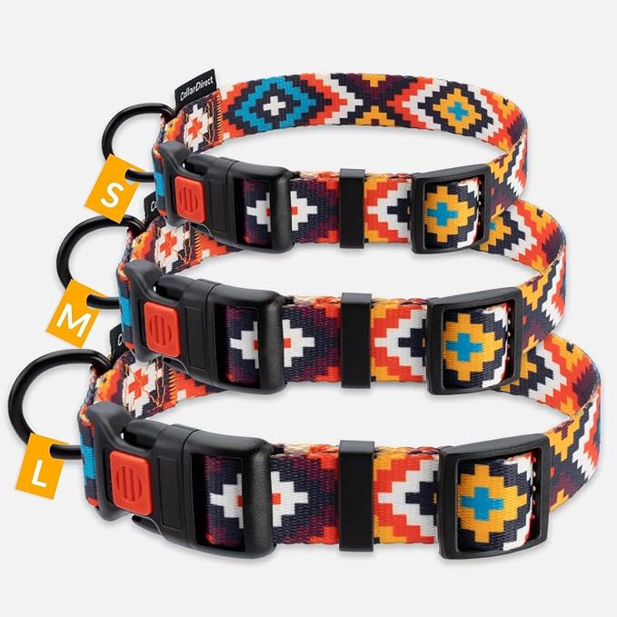 CollarDirect Aztec Dog Collar Adjustable Nylon Tribal Pattern Geometric Pet Collars for Dogs Small Medium Large Puppy (Aztec Sunset, Neck Fit 18"-26"