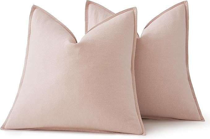 MIULEE Decorative Linen Euro Sham Pillow Covers 26x26 Light Pink | Boho Farmhouse Neutral Couch Throw Pillows for Bed, Pack of 2 Accent Modern Pillowcases, Sofa Livingroom Home Decor