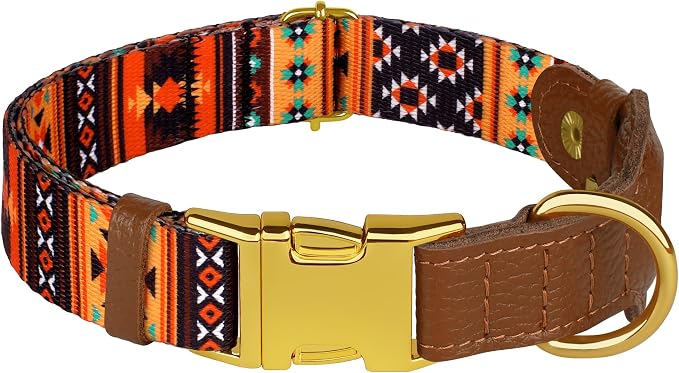 AirTag Dog Collar for Small Medium Large Breed - Adjustable Cute Pattern Dog Collar with Airtag Holder - Soft Leather Tracker GPS Apple Air Tag Pet Collars (Large, 17"-21" Neck Fit, Western)
