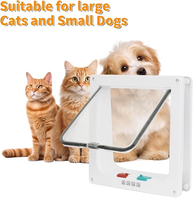 Cat Door for Interior and Exterior Doors with 4-Way Locking System - Pet Door for Cats and Small Dogs, Durable Transparent PVC Flap with Noise Reduction Seals-Viywicz