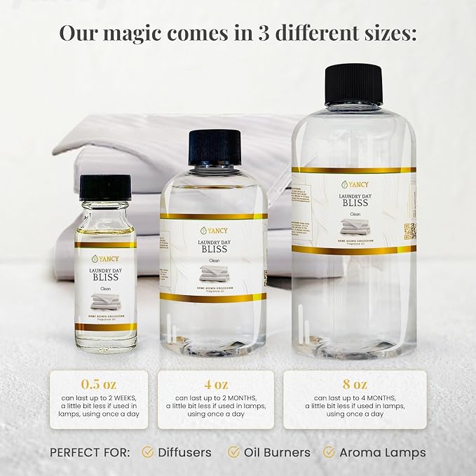 YANCY Laundry Day Bliss Home Collection Fragrance Oil (4 oz), Fresh Laundry-Inspired Scent, Clean Aroma for Diffusers, Oil Burners & Aroma Lamps, Crisp Scent for Daily Freshness