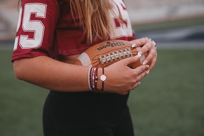 K'lani Game Day Hair Tie Bracelets – 5-Pack Stretchy No-Crease Hair Ties & Stylish Bracelets – Team Color Accessory for Hair or Wrist - Maroon & Gray, Medium