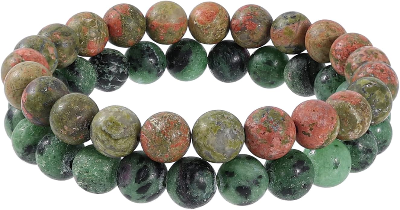 Bivei Natural Gemstone Semi Precious Healing Crystals Handmade Stretchy Round Beads Bracelet,Stocking Stuffers for Women Enhance Positive Energy