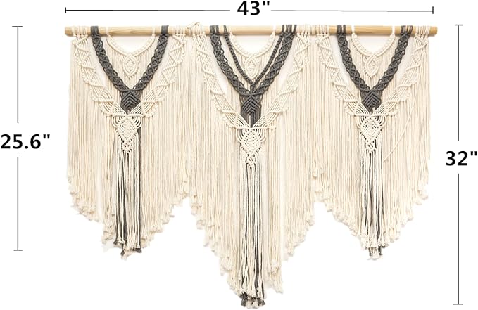 guzhiou Large Macrame Wall Hanging, Boho Woven Tapestry Decor Art, 43"x32" | Handmade bohemian woven tapestry for bedroom, living room, apartment. Perfect Boho style wall decor art for weddings, parties