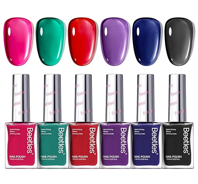 Beetles Nail Polish Set, 6 Colors Quick Dry Jelly Nail Polish Kit, Winter & Fall Sheer Jelly Syrup Nails Enchanted Night Gifts for Women Salon DIY Manicure Kit