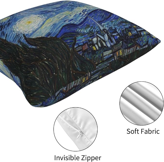 Vincent Van Gogh Pillow Cases Set of 4 Abstract Art Design Cushion Covers Square Decorative Pillow Covers for Famous Painting Fans 18 x 18 Inches
