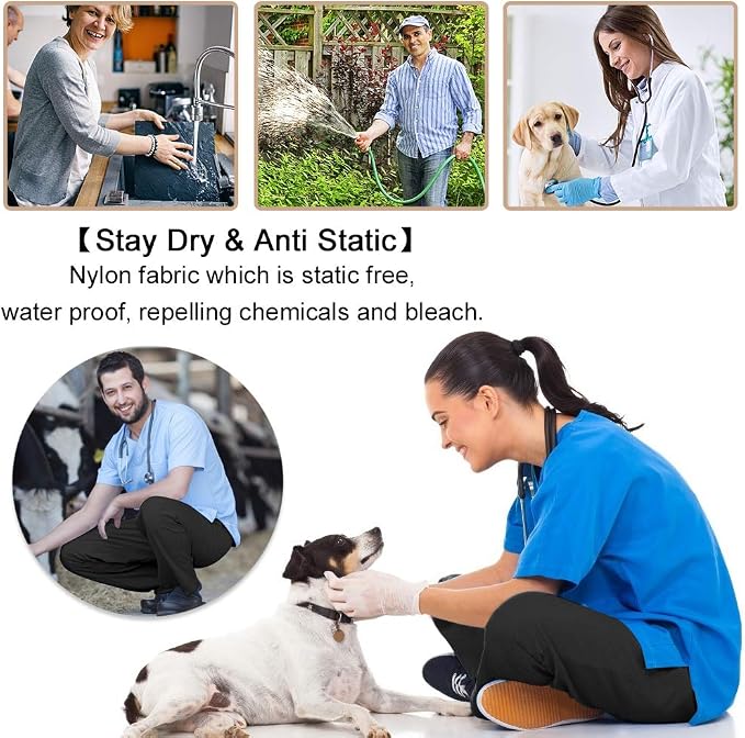 Noverlife Unisex Pet Grooming Smock & Pants, Splash Proof & Hair Repellent | Black, Anti-Static Dog Cat Grooming Workwear Clothes with Pockets, Hair Repellent Working Shirt & Trousers for Pet Groomer