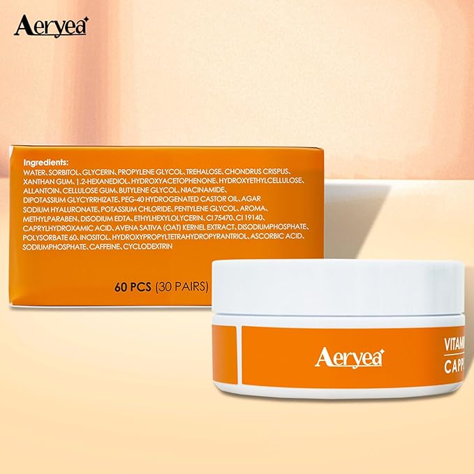 Under Eye Patches with Vitamin C & Caffeine 30 Pairs for Dark Circles, Fine Lines and Puffiness, with Niacinamide Hydra-Gel Collagen, Skin Care for Men & Women