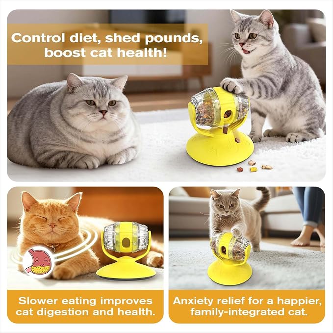 Cat Slow Feeder Toy, Interactive Cat Toy, cat treat dispenser toy(Yellow)