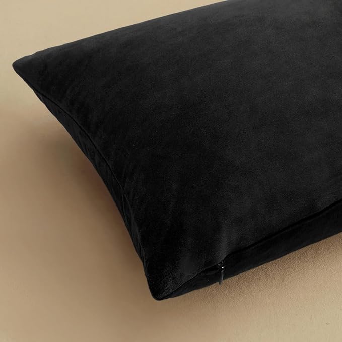 MIULEE Velvet Throw Pillow Covers 12x12 Inch Pack of 2 Black | Soft Solid Small Decorative Pillow Covers, Modern Luxury Home Decor, for Couch Chair Sofa Bedroom Livingroom Car