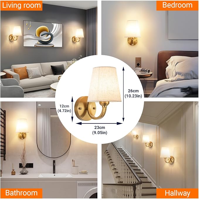 YHCDLAMP Peel and Stick Wall Sconces, No Drilling Stick On Wall Sconce, Wireless Battery Operated Wall Lights, Adhesive Wall Lamp with 10000mAh Battery Bulb for Bedroom Living Room Decor
