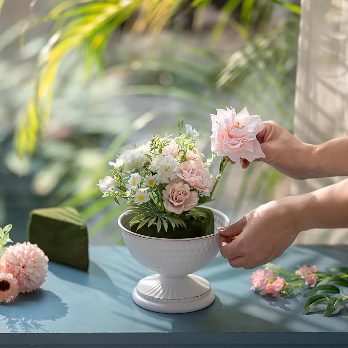 Sziqiqi White Urn Vase for Wedding, Compote Vase for Table, 4.3in, 10Pcs | Tall Floral Holder for Centerpiece Pedestal Bowl Pot, Flower Arrangements for Wedding, Party, Birthday, Event, Reception