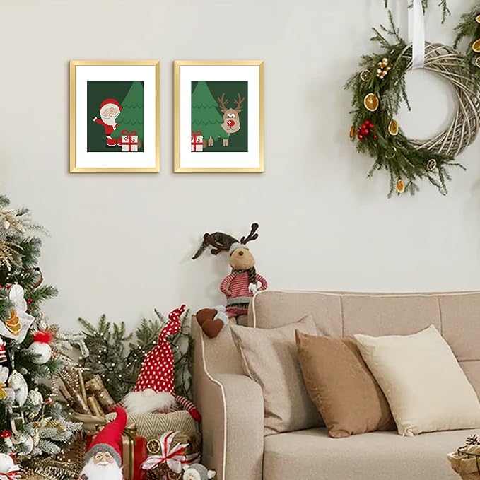 upsimples 11x14 Picture Frame, Gallery Wall Frames Set of 5, Gold | Photo Frame Collage Wall Decor, 11 x 14 Frame, 8x10 Frame with Mat for Family, Baby, Hallway, Diamond, Wedding