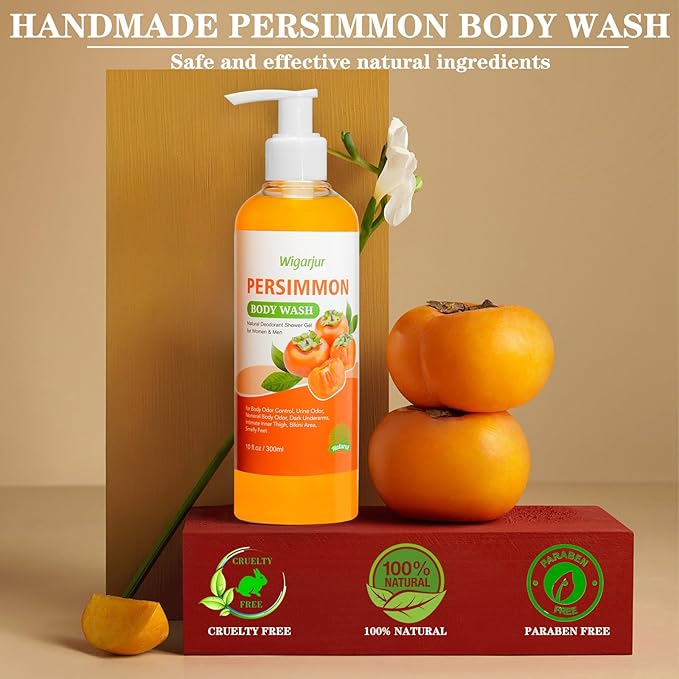 Persimmon Body Wash for Old People Smell, Natural Deodorant Bar Soap for Strong Odor Smelly Feet Remove, Cleansing Body Deodorizing with Persimmon & Green Tea Extracts