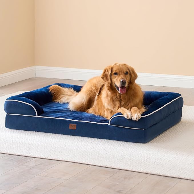 EHEYCIGA Orthopedic Dog Beds Large Sized Dog, Waterproof Washable Pet Bed | Non-Slip Bottom and Egg-Crate Memory Foam XL Dog Couch Bed with Washable Removable Cover, Navy