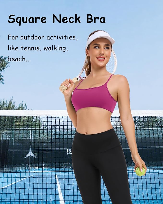 QUOJIZY Sports Bras for Women Open Back Workout Tops for Women Yoga Bra Spaghetti Straps Twist Back