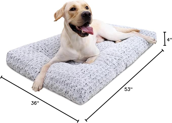KSIIA Washable Dog Beds Jumbo Dog Crate Bed Deluxe Plush Mat 53"x36" Gray | Deluxe Plush Comfy Kennel Pad, Anti-Slip Bottom,Deep Sleeping Mat for Jumbo Dogs,Machine Washable for Easy Cleaning