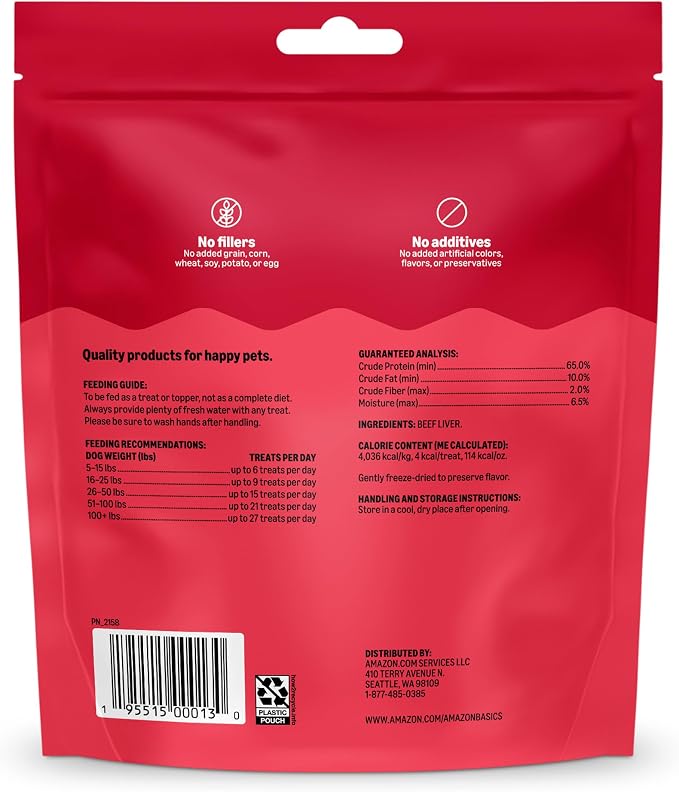 Amazon Basics Freeze-Dried Raw Single Ingredient Dog Treats (Previously Wag), Beef Liver, High Protein, Grain-Free, 3.3 Ounce, Packaging May Vary (Pack of 2)