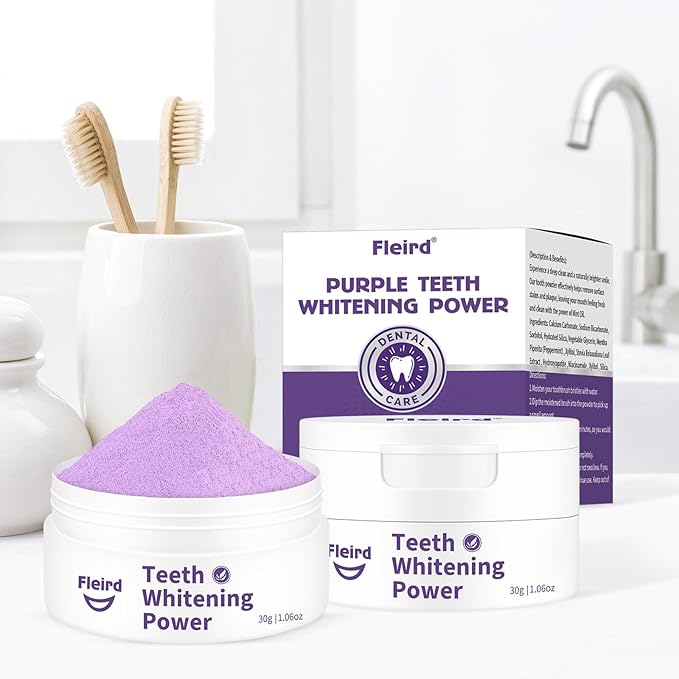 Teeth Whitening Powder, 2PCS Purple Toothpaste Whitening Powder | Teeth Whitening & Removes Stains & Breath Freshener | Hydroxyapatite, R5X Remineralizing for Coffee, Tea, Food, Wine, Tobacco Stains
