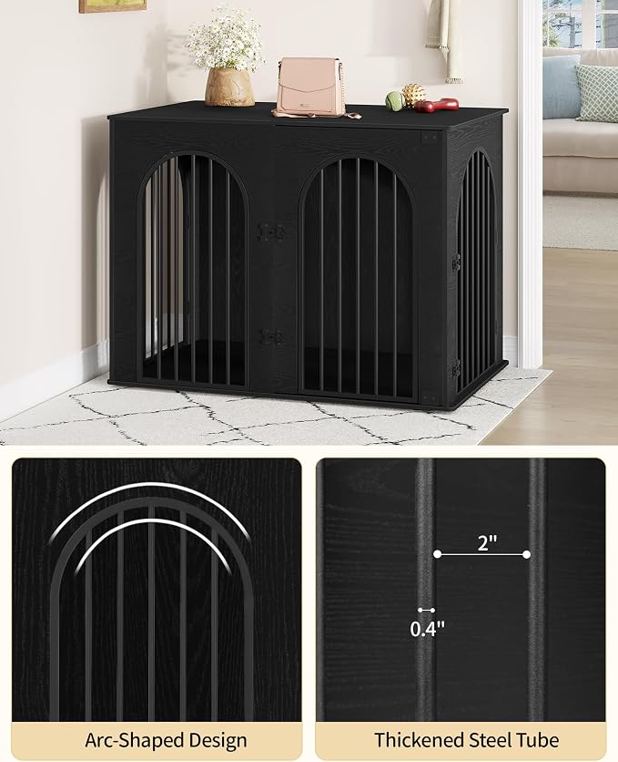 Hzuaneri 44.1'' Dog Crate Furniture,Dog Kennel Indoor for Medium/Large Dogs | Dog Kennel Furniture Wooden Dog Cage Heavy Duty Dog Crate Decorative Pet House End Side Table TV Stand,Black DFC83904B