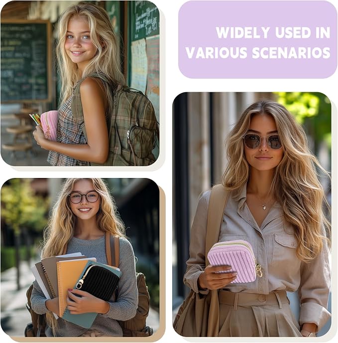 Period Bag for Teen Girls, Corduroy Sanitary Napkin Storage Bag, Fluffy Menstrual Pad PouchTampon Holder for Purse (Black)