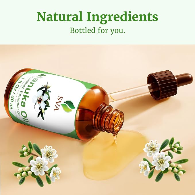 SVA Manuka Essential Oil 1 Fl Oz – for Diffuser, Skin & Hair Care – Ideal for Massage & DIY Blends – with Dropper