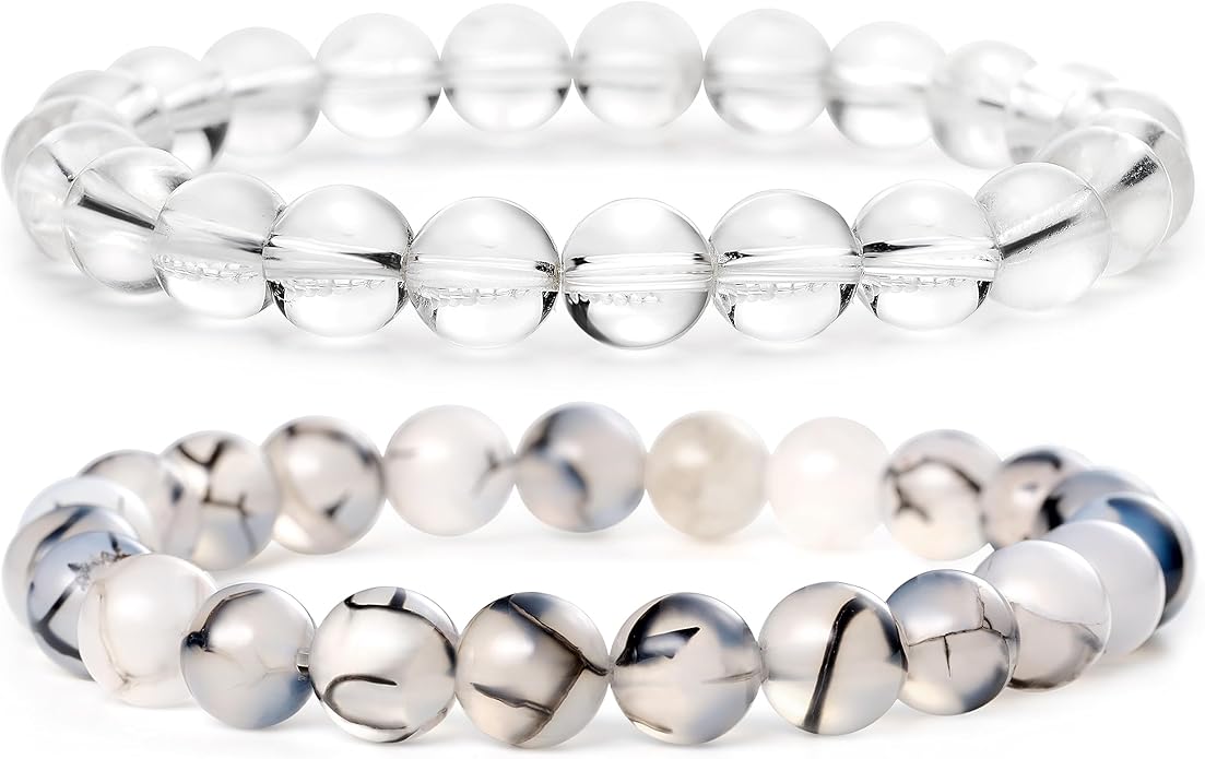 Bivei Natural Gemstone Semi Precious Healing Crystals Handmade Stretchy Round Beads Bracelet,Stocking Stuffers for Women Enhance Positive Energy