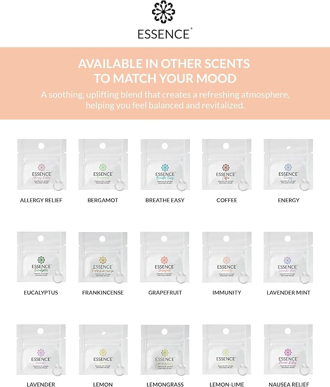 Essence Wearable Aromatherapy Nasal Diffuser – Immunity Blend Essential Oil Nose Ring Refresh Kit – Personal Scent Clip for Travel, Work & Everyday Use – Made in USA