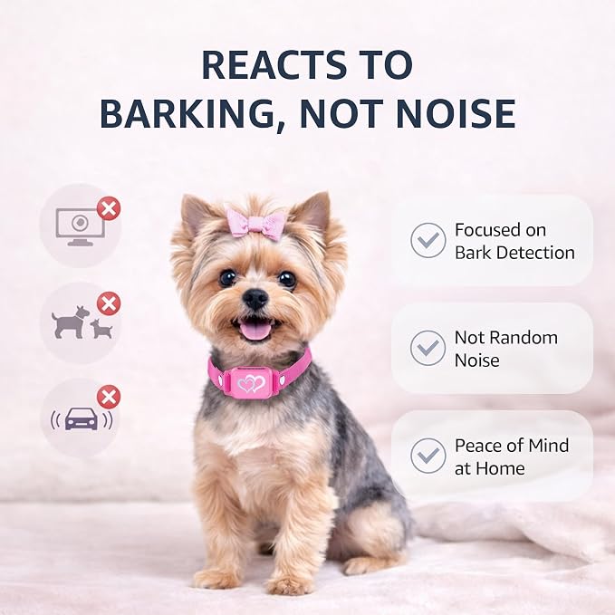 Bark Collar for Small Dogs 5-15 lbs with Magnetic Charging – No Shock, 3 Beep & Vibration Modes, 5 Sensitivity Levels - Humane Stop Anti-Barking Device - Dog Training Bark Collar (Candy Pink)
