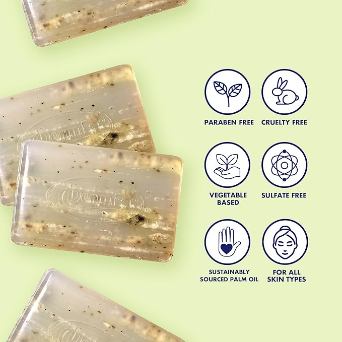 Dermisa Green Tea Bar with Manuka Honey and Ginseng, Gently Exfoliating Antioxidant Soap for Acne-Prone Skin and Daily Cleansing, 3.0 Oz, Pack of 2