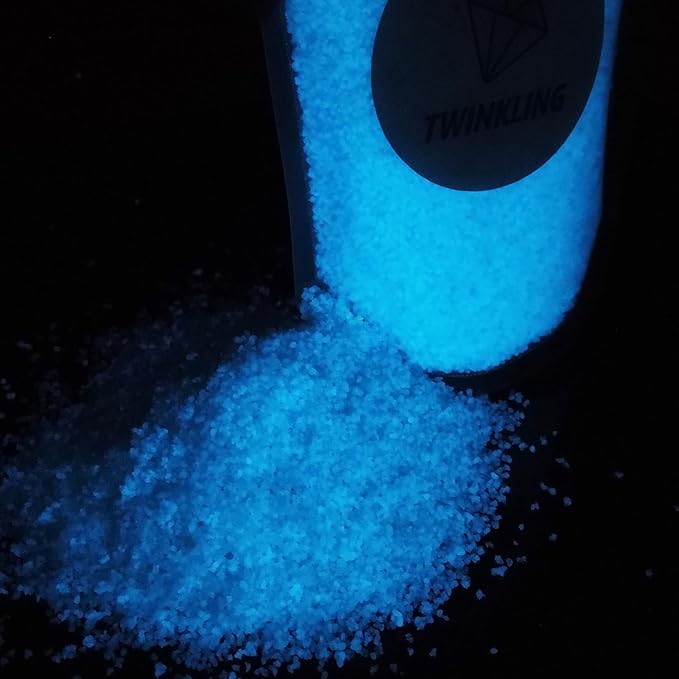 TWINKLING Glow in The Dark Crushed Glass, Broken Glass Glitter, Glow in The Dark Stones Gems Chips for DIY Resin Art Epoxy Crafts, Nail Art, Jewelry Making, Geode Painting, 0.85mm(100g) (Sky Blue)