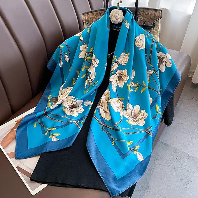 K-Elewon Large Square Scarf 43" Silk Scarf Fashion Scarves Silk Feeling Hair Wrapping Scarfs Night Sleeping Headscarf