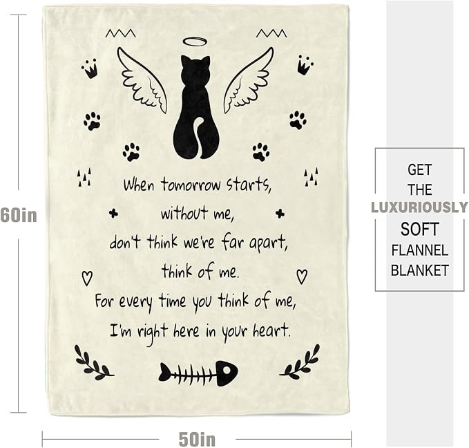 Memorial Sympathy Gifts for Loss of Cat, Cats Memorial Blanket 60" x 50" | Bereavement Gifts, in Memory of Cats Gifts, Loss of Cat Sympathy Gift, Cat Memorial Gifts