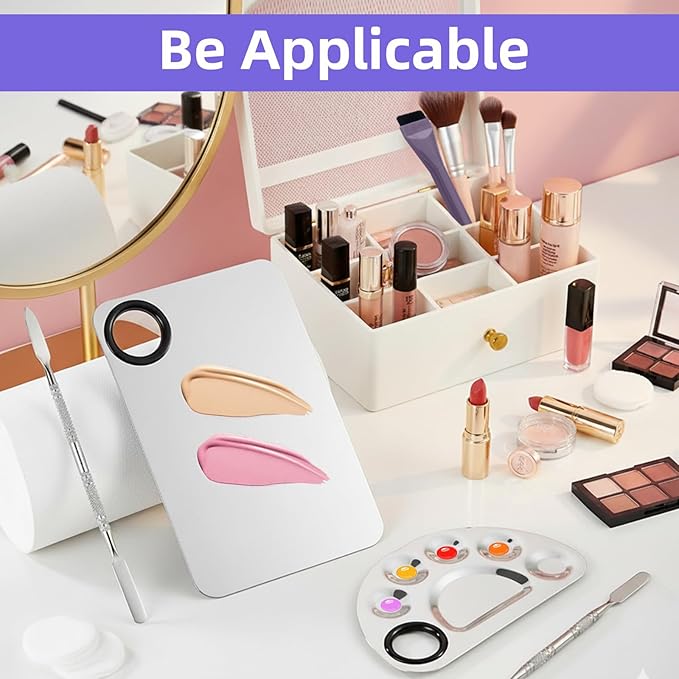 8Pcs Makeup Mixing Tray Makeup Palette with 4Pcs Makeup Spatula and a Makeup Brush, Stainless Steel Makeup Palette Mixing Tray Nail Art Foundation