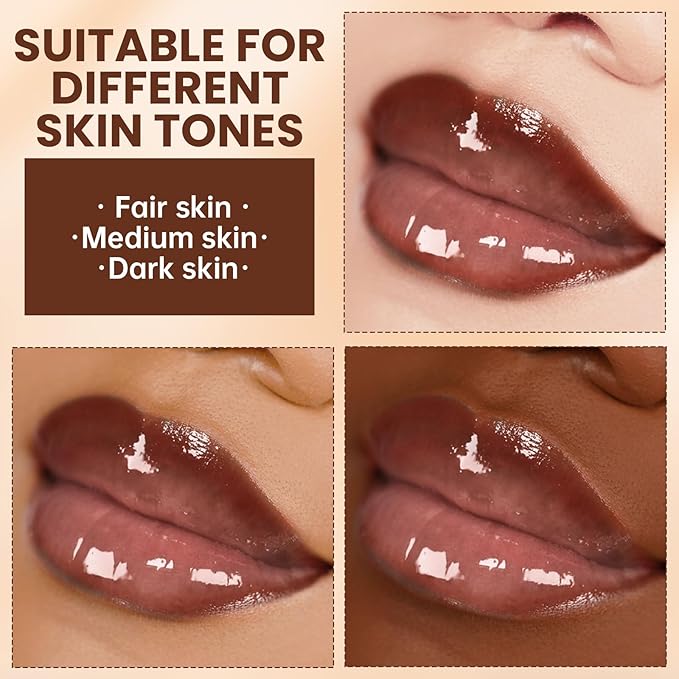 Lip Liner Gloss Set, Medium Brown Plumping Lip Liner Lip Pencil Moisturizing Lightweight Lip Gloss Lip Combo, High Shine Glossy Lip Tint Lip Stain Makeup Long Lasting Lip Contour for Women