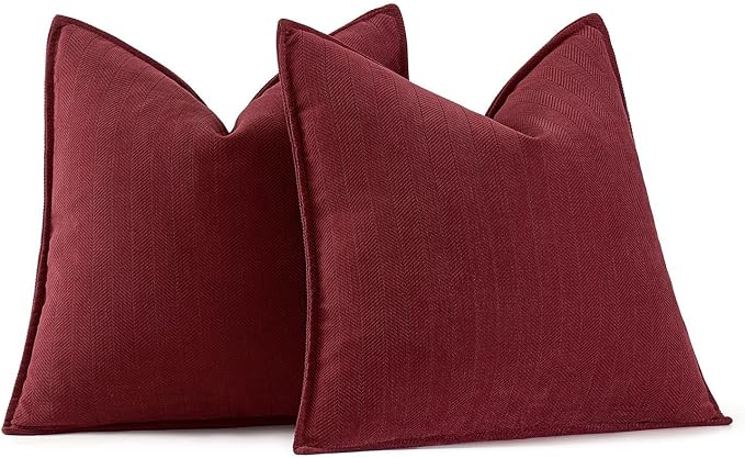 MIULEE Pack of 2 Burgundy Decorative Chenille Pillow Covers 20x20 Inch | Soft Couch Throw Pillows,Farmhouse Cushion Covers with Elegant Design for Sofa,Bedroom,Living Room,Spring Home Decor